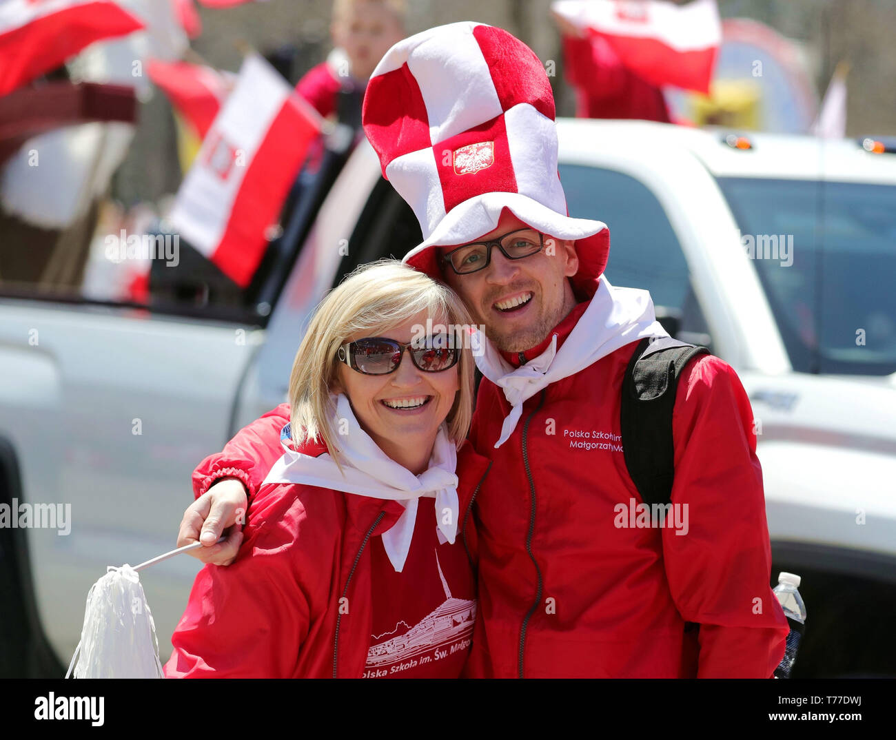 Chicago, USA. 4 mai, 2019. Les gens participent à la Constitution polonaise Day Parade à Columbus Drive à Chicago, États-Unis, le 4 mai 2019. Credit : Wang Ping/Xinhua/Alamy Live News Banque D'Images