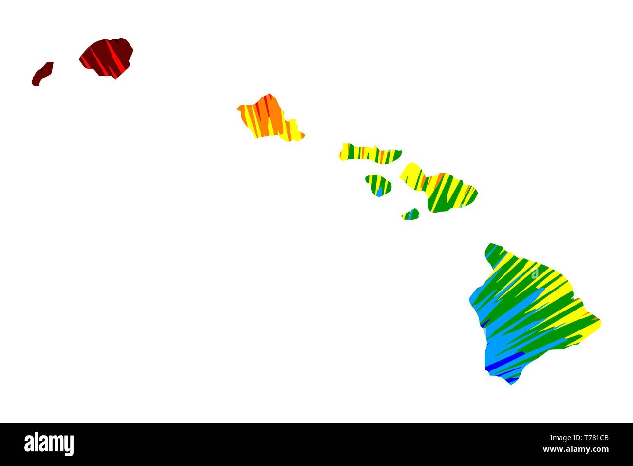 Hawaii (États-Unis d'Amérique, USA, États-Unis, US) - La carte est conçu rainbow résumé motif coloré, de l'état d'Hawaï de mmap, explosion de couleurs Illustration de Vecteur
