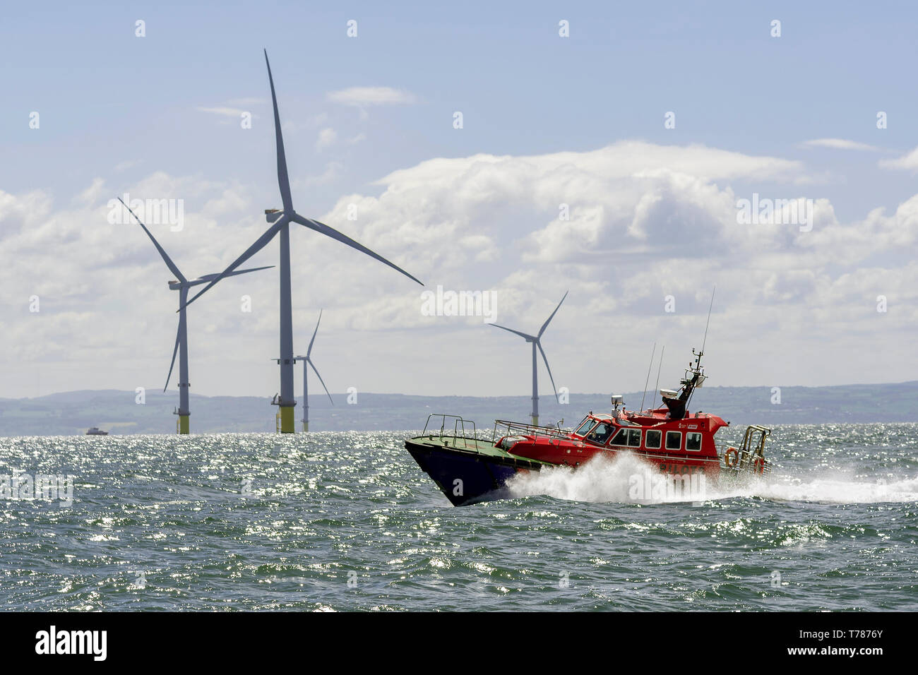 Lancement du programme pilote de Liverpool. Dabinda windfarm moulins à vent. Banque D'Images