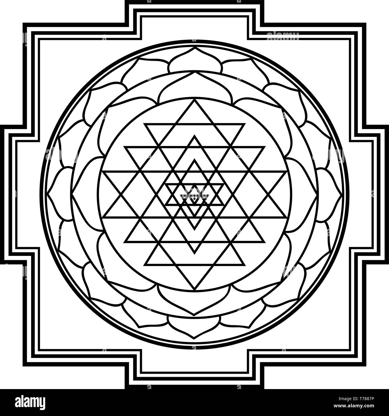 Sriyantra, Shakti, tenir, soutenir, la géométrie, l'hindouisme, le tantrisme Illustration de Vecteur