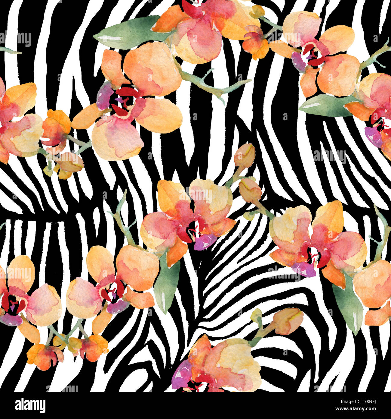 Bouquets de fleurs d'orchidées botaniques. Contexte aquarelle illustration set. Motif de fond transparent. Banque D'Images