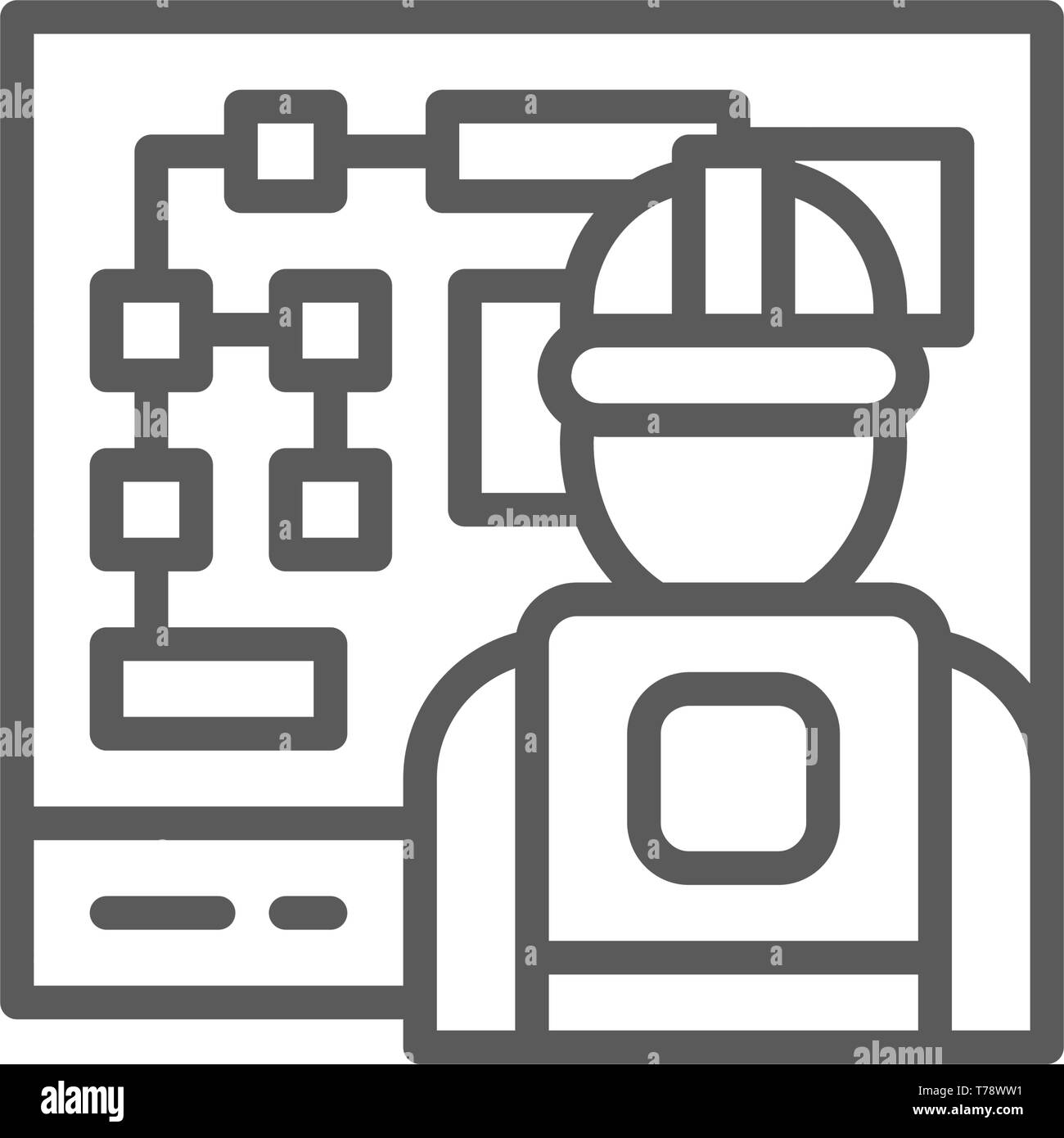 Ingénieur au travail, l'icône de la ligne du conseil de gestion électrique. Illustration de Vecteur
