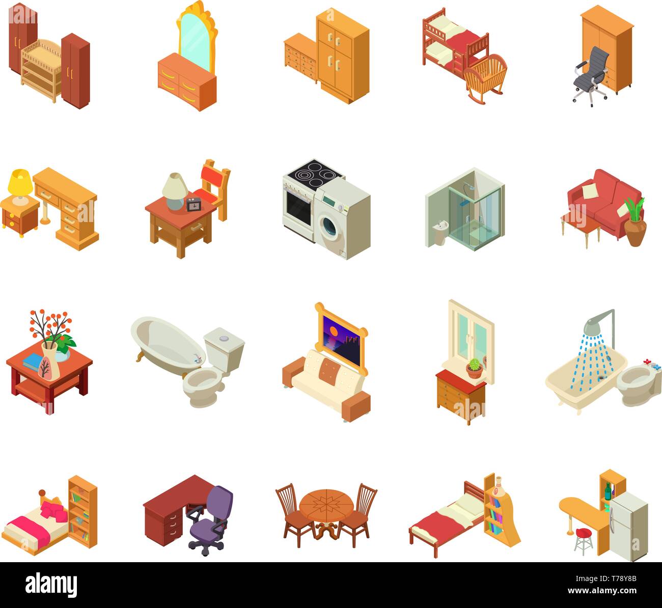 Vacances icons set, style isométrique Illustration de Vecteur