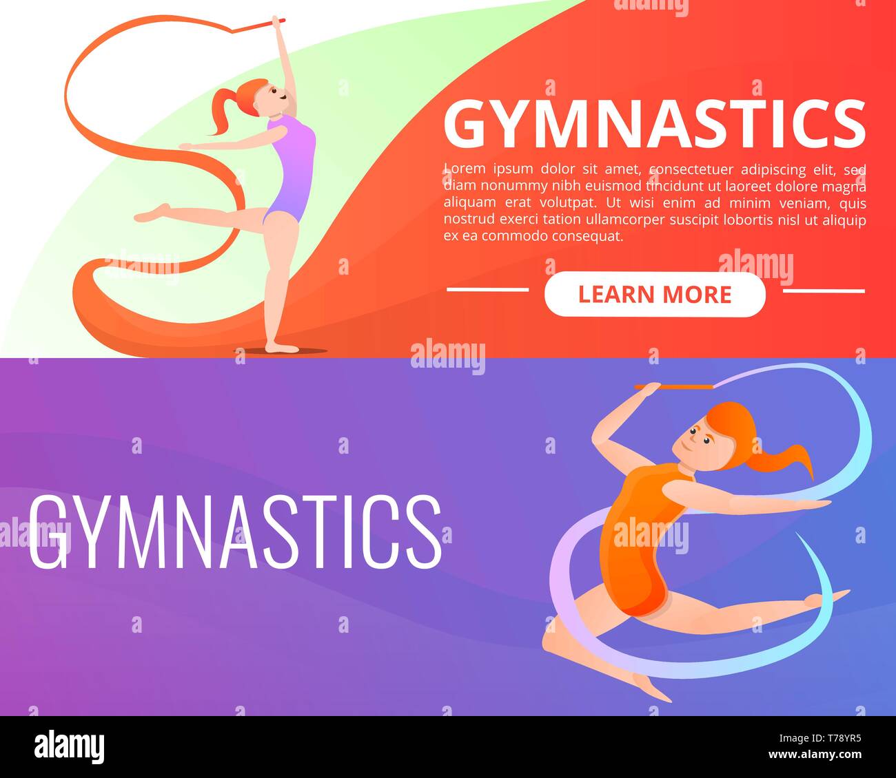 Bannière de gymnastique rythmique. Cartoon vector illustration de gymnastique rythmique pour bannière web design Illustration de Vecteur