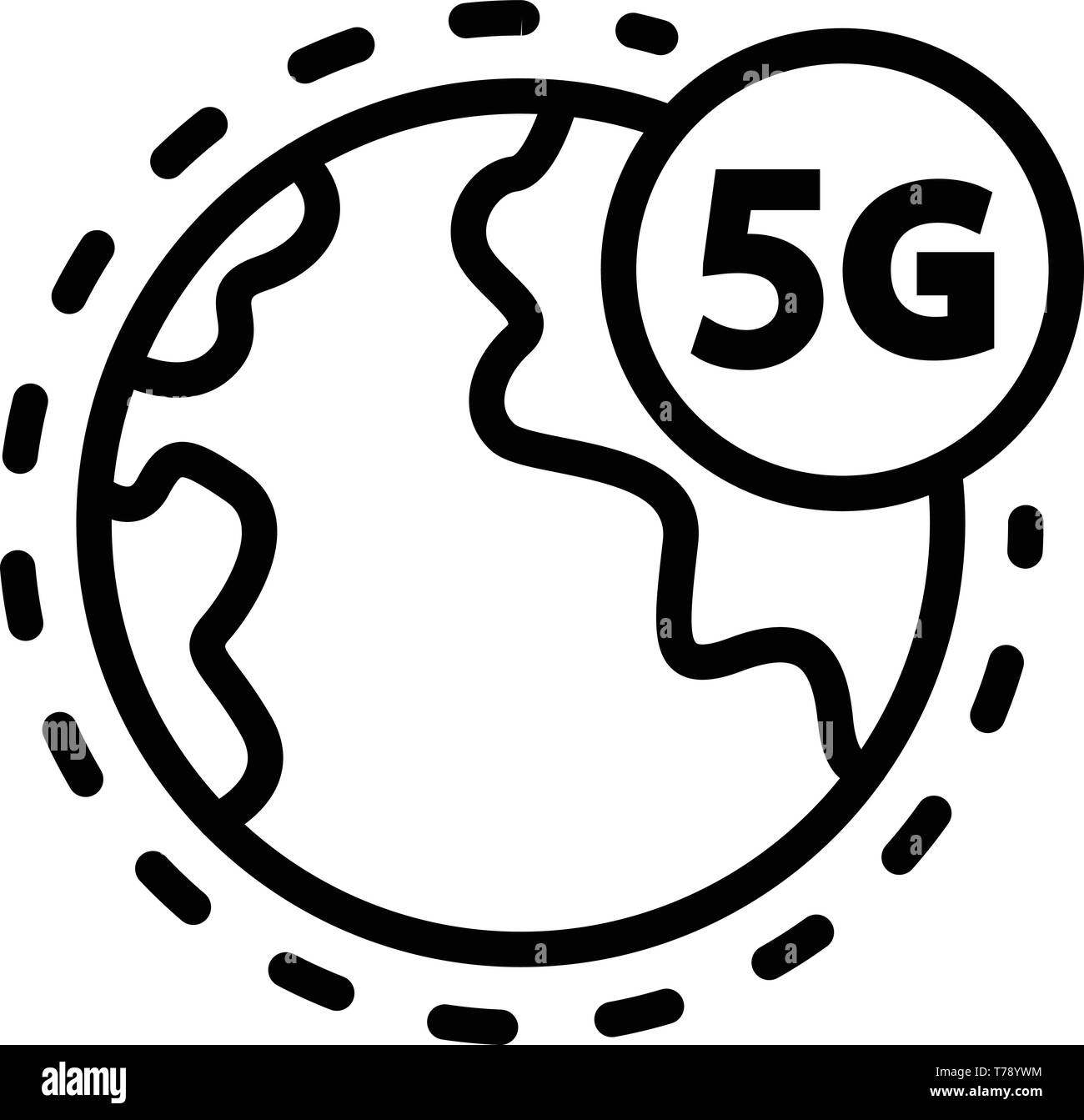5G à travers la planète, l'icône de style contour Illustration de Vecteur