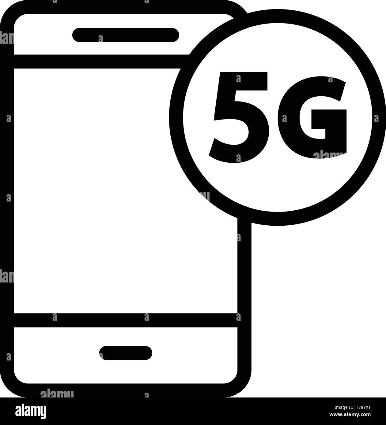 Smartphone 5G, l'icône de style contour Illustration de Vecteur