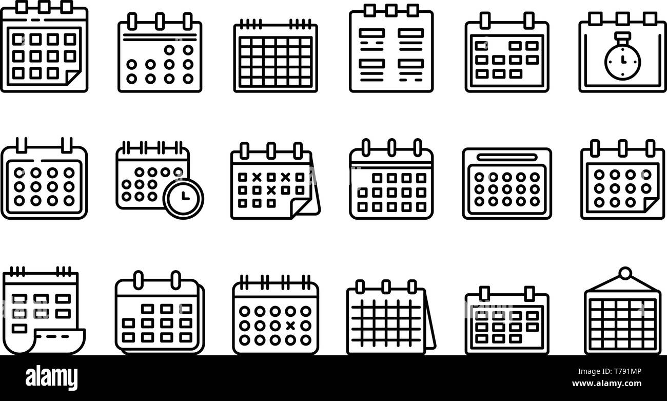 Icônes de calendrier défini, style contour Illustration de Vecteur