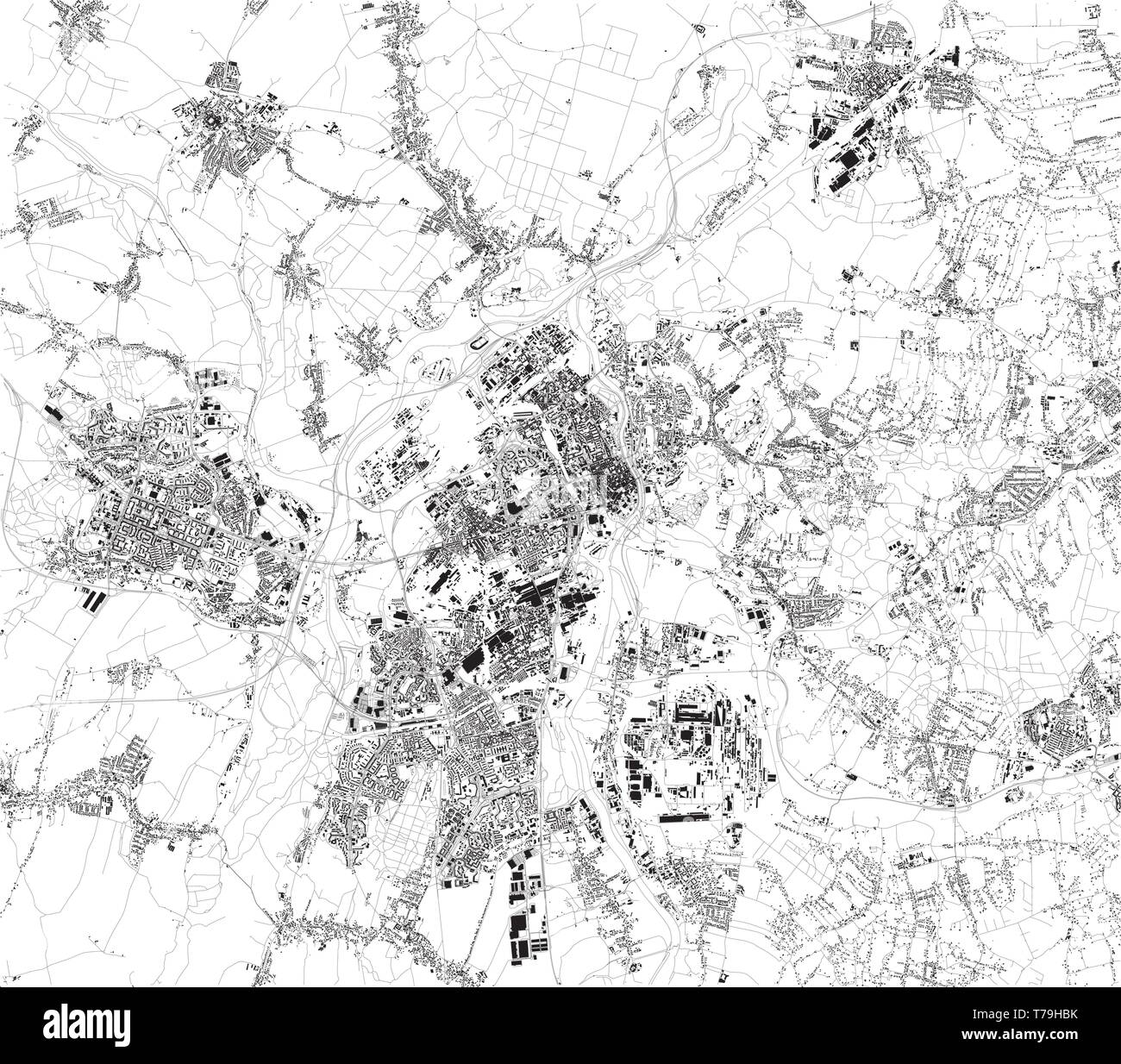 Carte Satellite d'Ostrava. C'est une ville dans le nordest de la