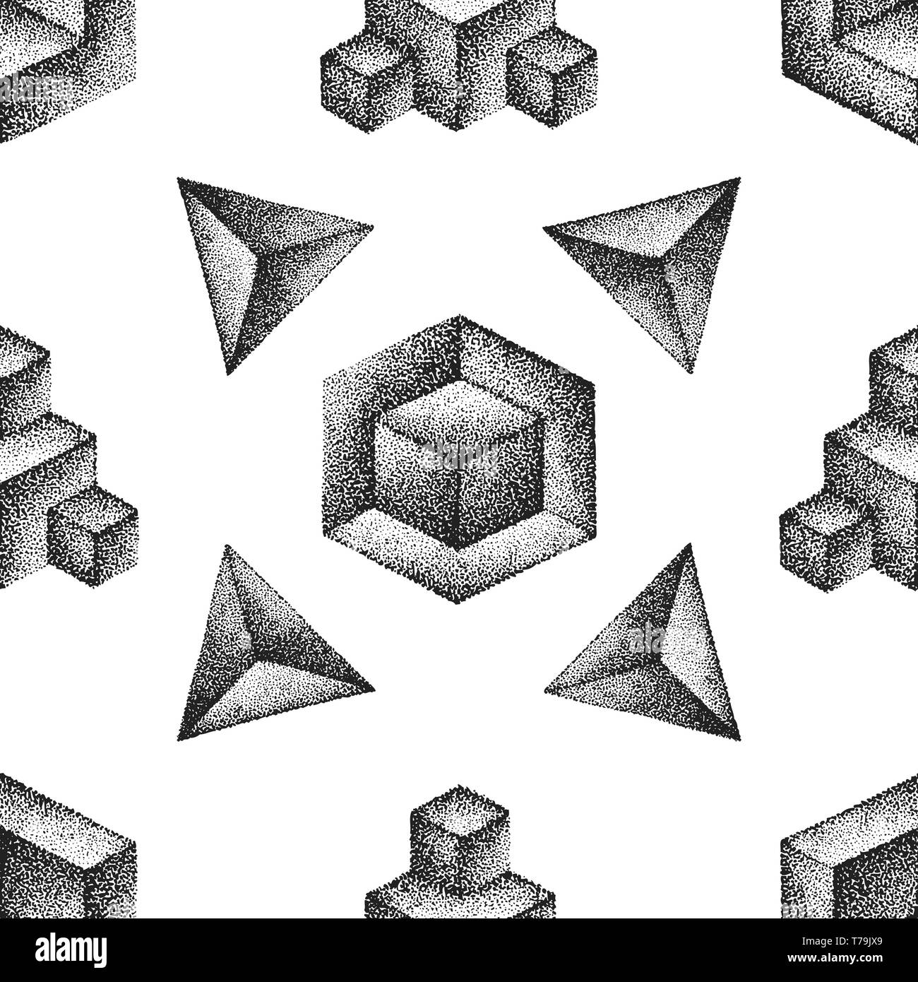 Divers gravure monochrome blackwork vecteur géométrique vintage illustrations solides platoniciens décoration ornement motif transparent fond blanc Illustration de Vecteur