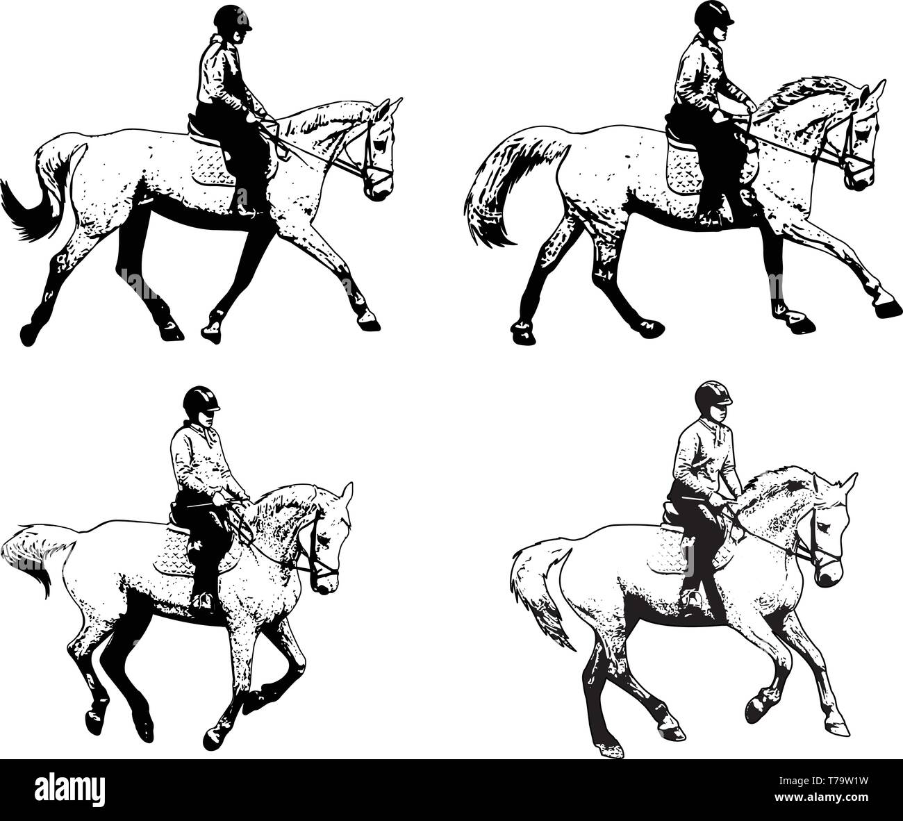 L'équitation vector set illustration croquis Image Vectorielle Stock