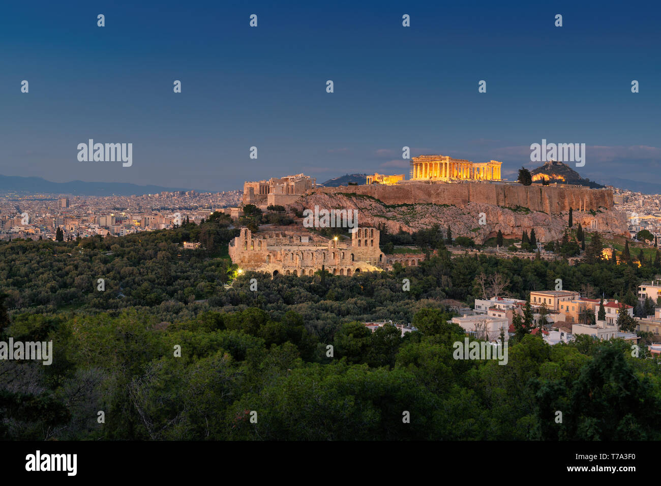 Vue de la nuit de l'acropole d'Athènes, Grèce Banque D'Images