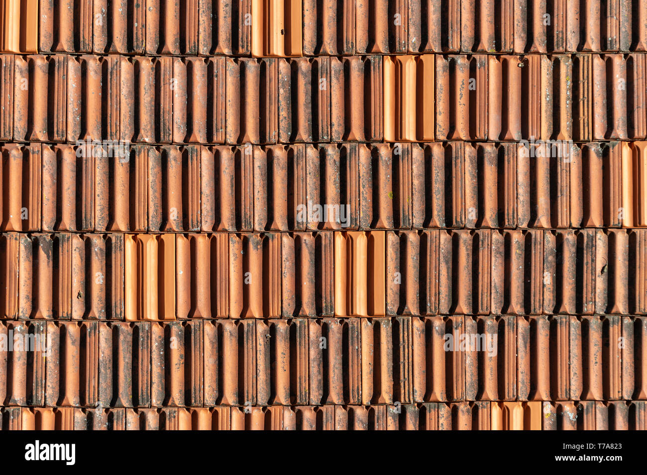 Close up de tuiles en terre cuite traditionnel sur un bâtiment à Porto, Portugal. Banque D'Images