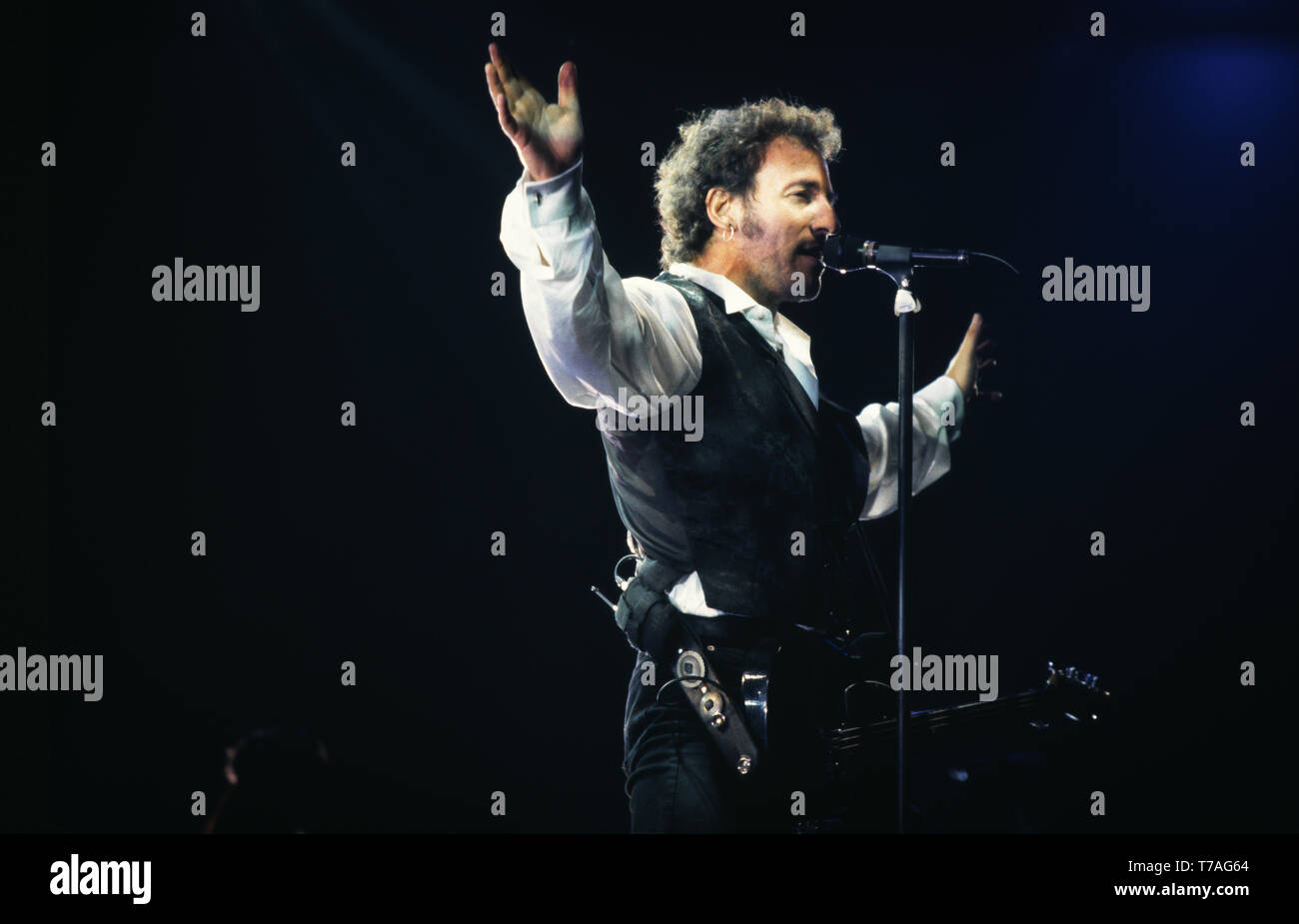 Bruce Springsteen effectuer lors d'un concert en 1992, à la World Theatre à Tinley Park, Illinois. Banque D'Images
