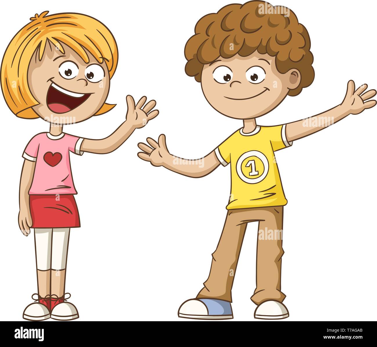 Deux smiling cartoon kids. Hand drawn vector illustration. Chacun sur un calque différent. Illustration de Vecteur Deux smiling cartoon kids. Hand drawn vector illustration. Chacun sur un calque différent. Illustration de Vecteur