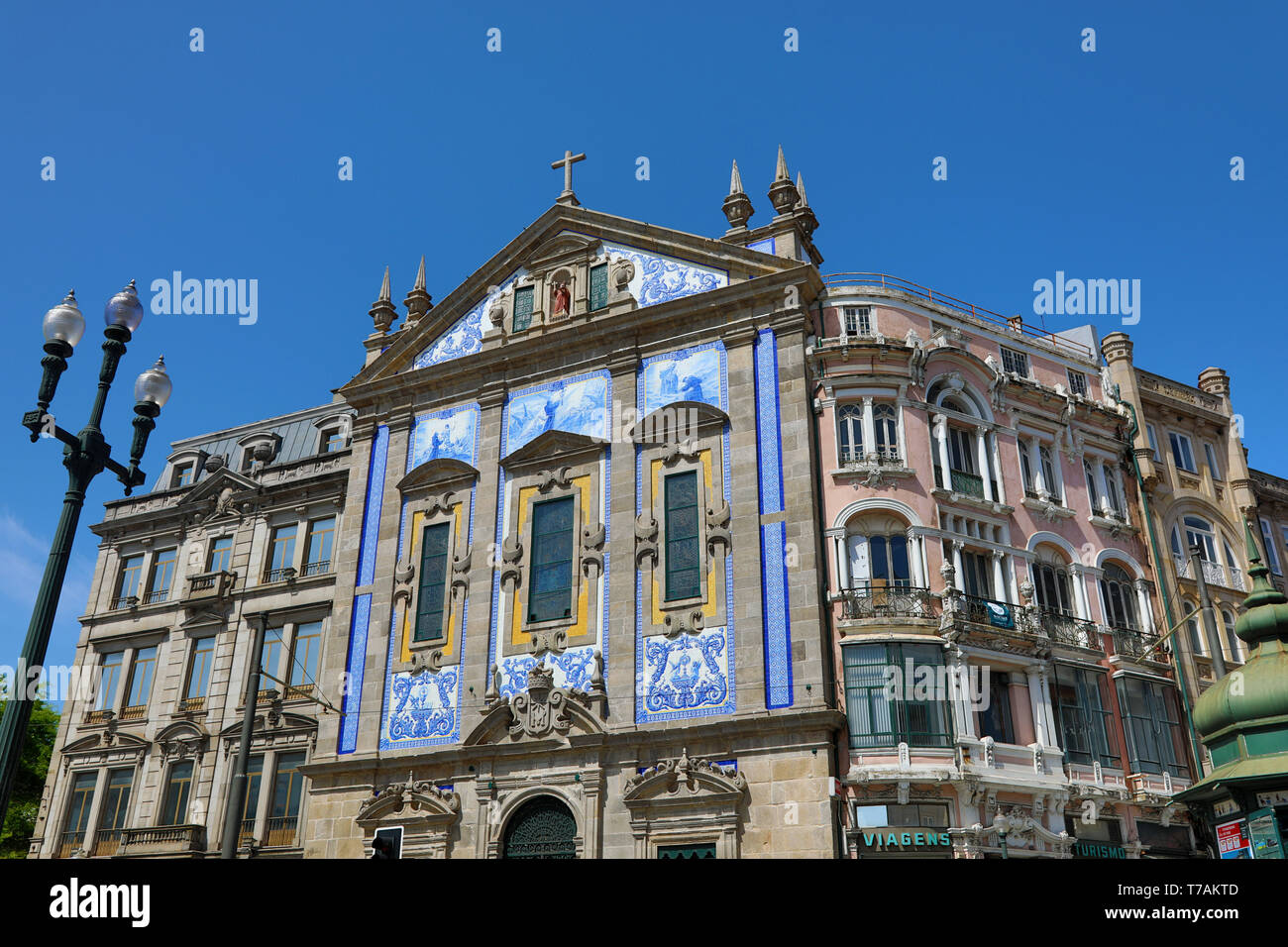 Carreaux bleu façade de l'église Saint-Antoine de Congregados, Porto, Portugal Banque D'Images
