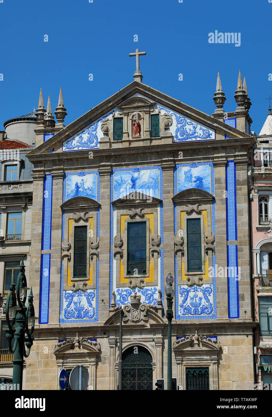 Carreaux bleu façade de l'église Saint-Antoine de Congregados, Porto, Portugal Banque D'Images