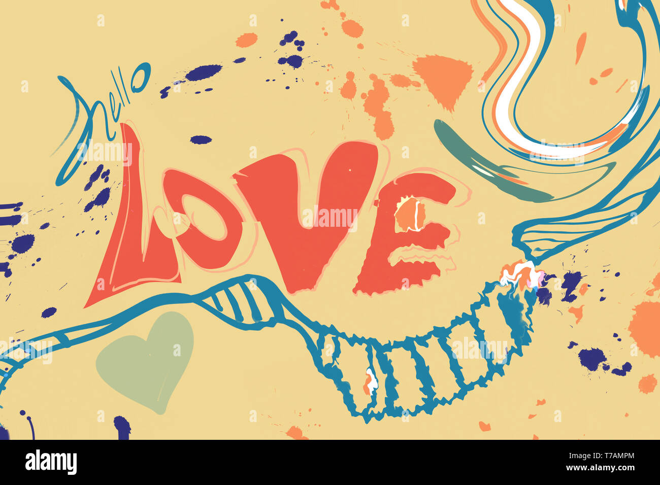 L'amour. Hand drawn vintage illustration avec lettrage à la main pour la Saint Valentin. Banque D'Images