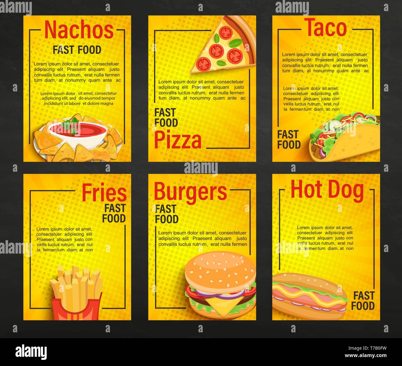 Ensemble de fast food shop pages de menu. Illustration de Vecteur