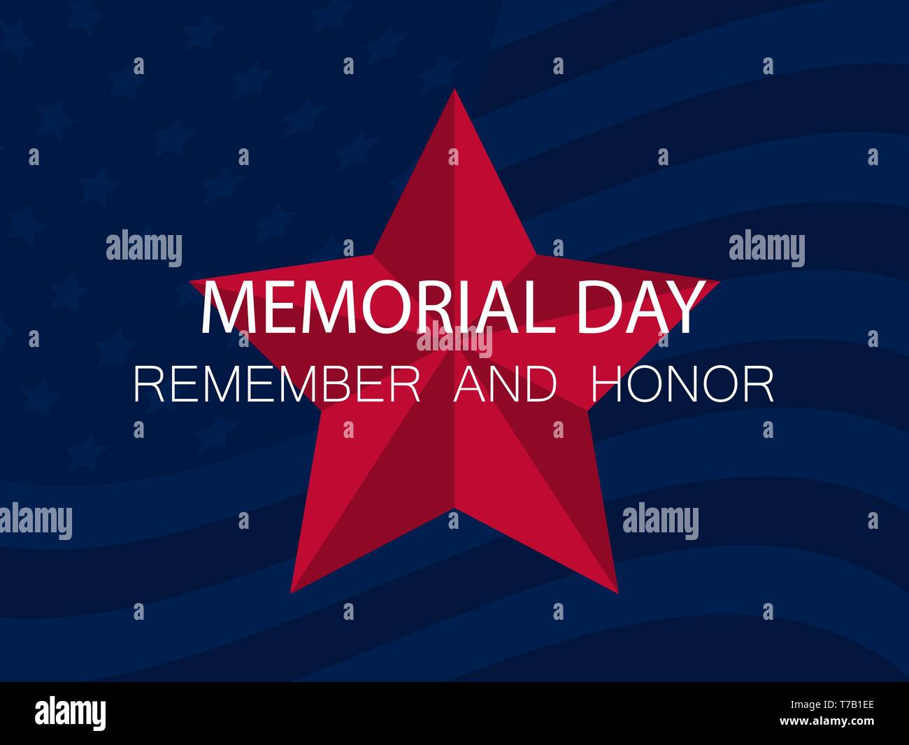 Memorial Day. Se souvenir et d'honneur. L'étoile à cinq branches rouge sur fond bleu avec le drapeau des États-Unis. Vector illustration Illustration de Vecteur
