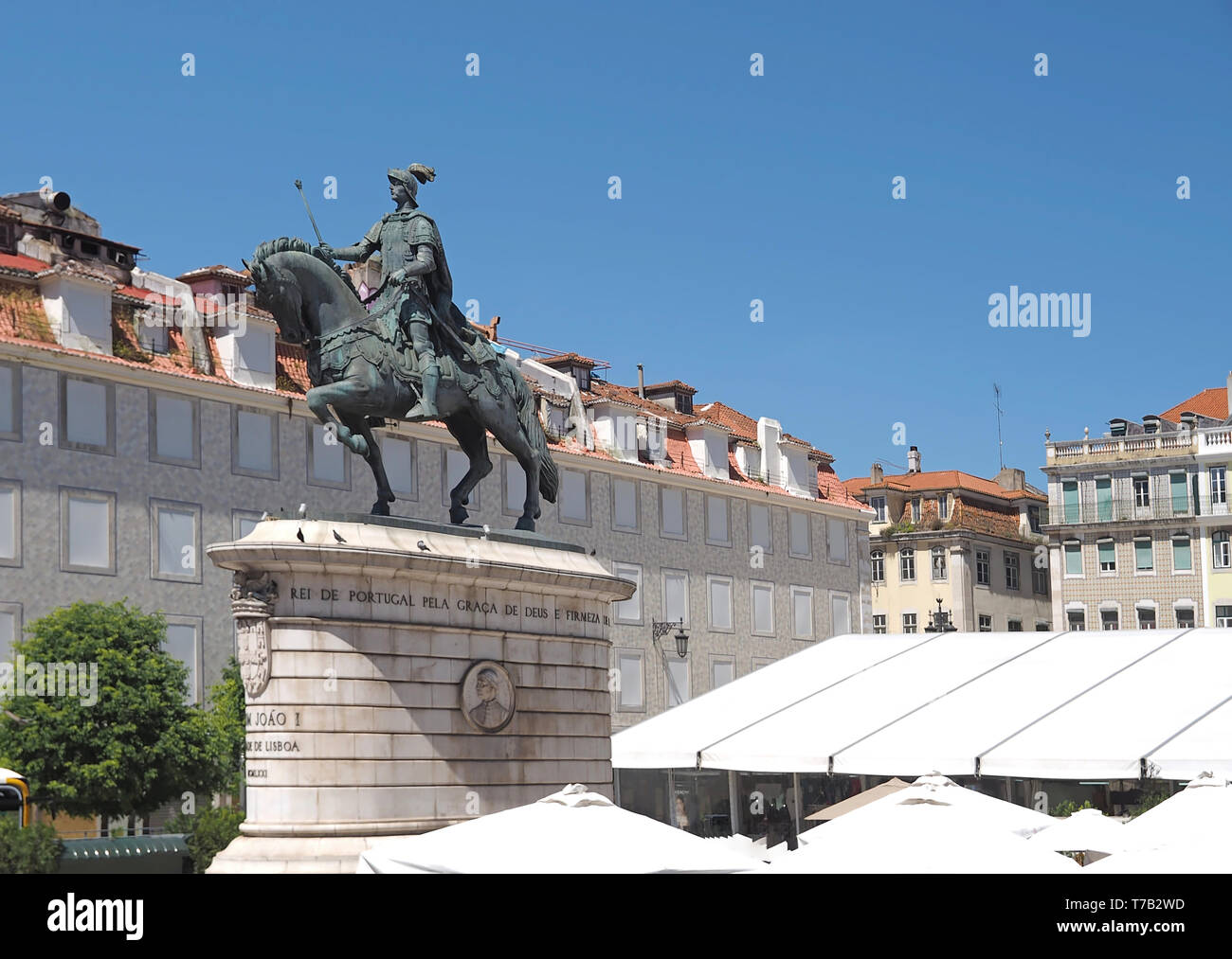 Statue de cheval sur la Praça da Figueira market place à Lisbonne Banque D'Images