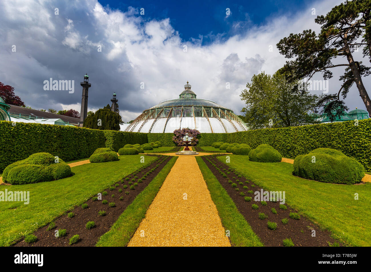 Coupole en verre principal Serres Royales de Laeken à Bruxelles, Belgique Banque D'Images