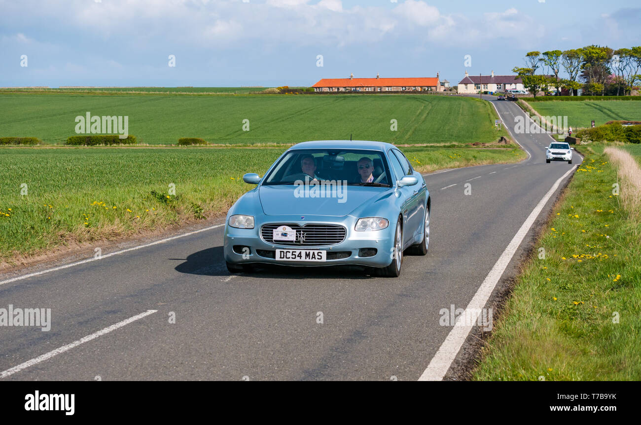 2004 Maserati Quattroporte on country road, North Berwick Rotary Club voiture classique d' 2019, East Lothian, Scotland, UK Banque D'Images