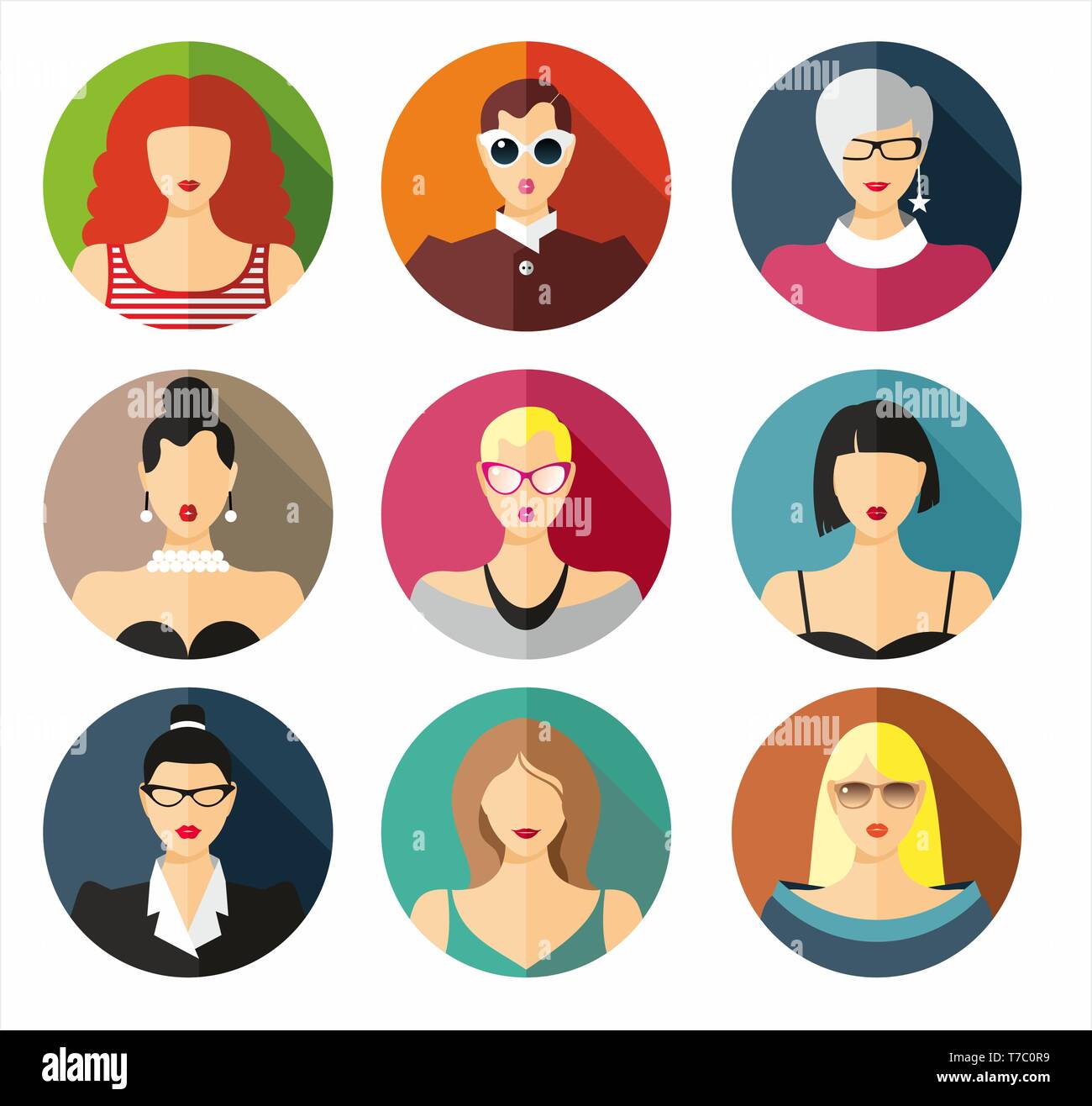 Avatar Femme vecteur illustration. De belles jeunes filles portrait