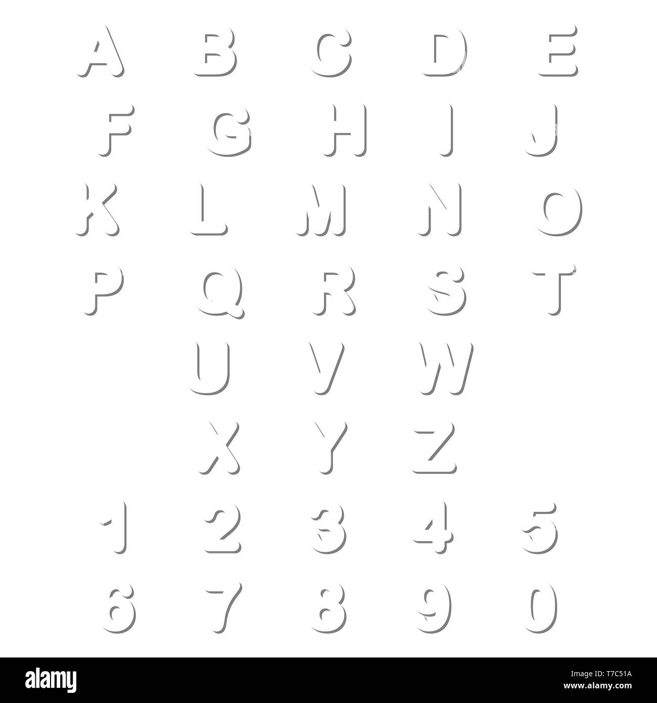 Résumé contours alphabet et les chiffres isolé sur fond blanc Illustration de Vecteur