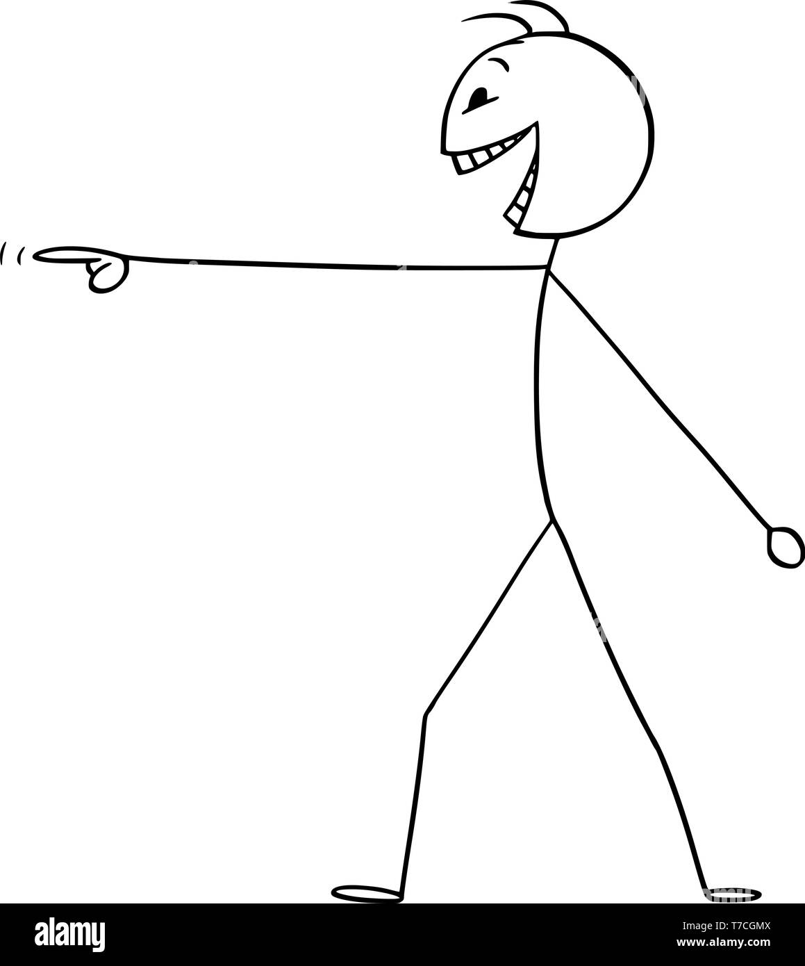Vector cartoon stick figure dessin illustration conceptuelle de fou ou fou ou personne pointant son doigt et rire. Illustration de Vecteur