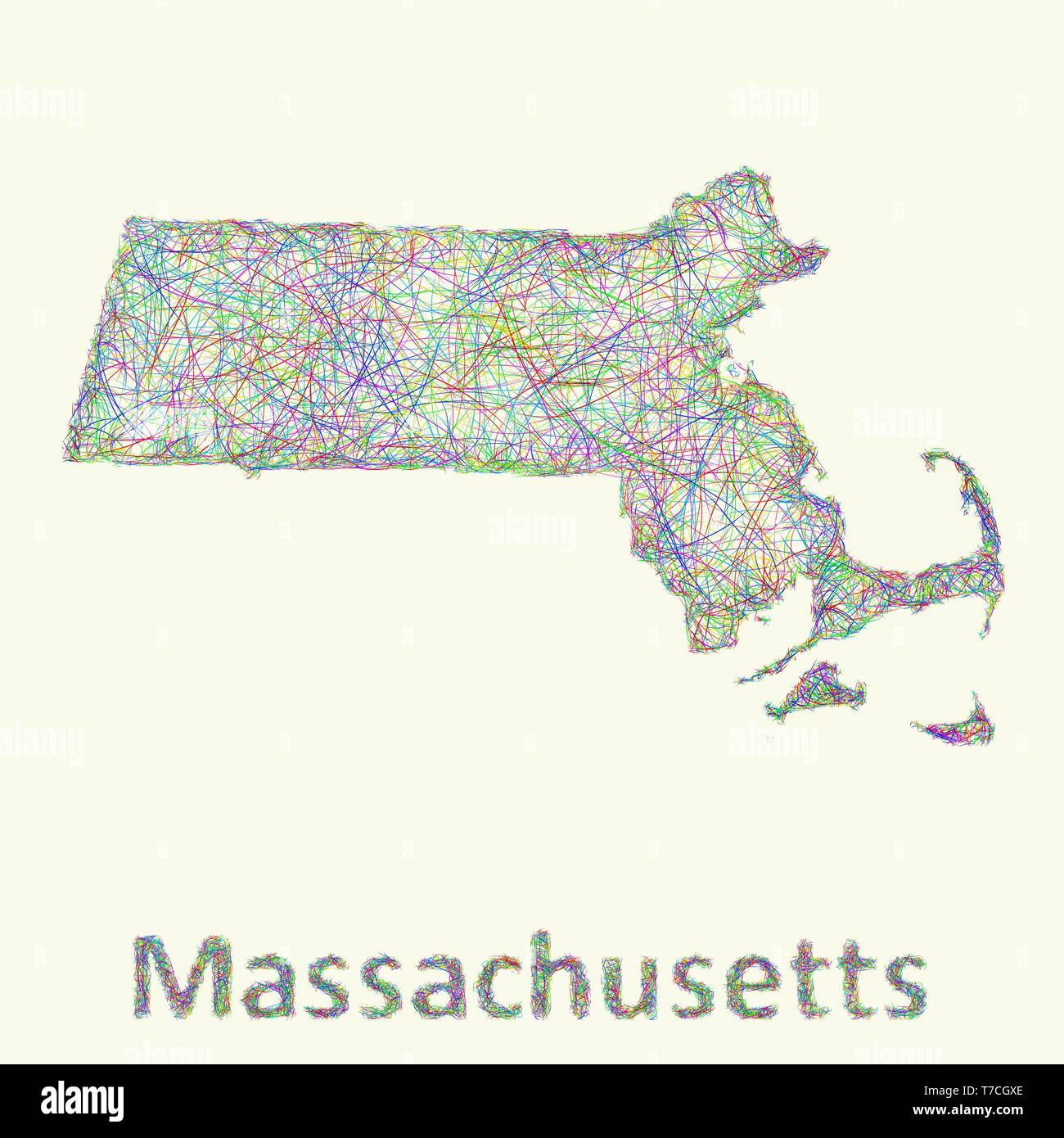 Carte d'art de la ligne du Massachusetts Illustration de Vecteur