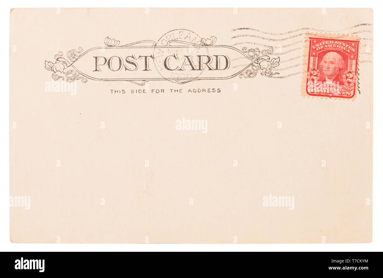 Carte postale ancienne de USA vers 1906 avec la Nouvelle-Orléans et Washington postal Meter Stamp Timbre-poste isolé sur fond blanc Banque D'Images