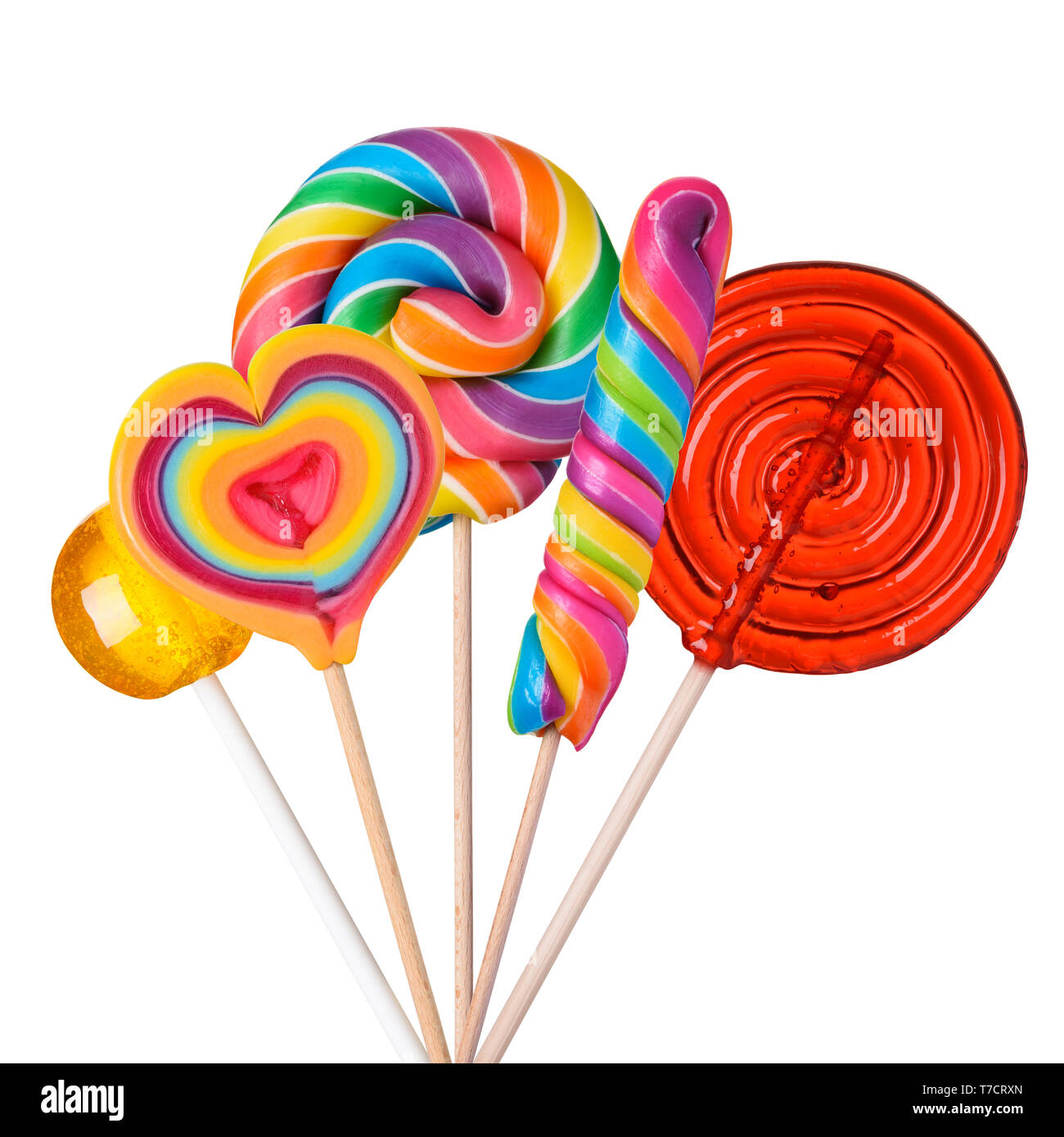 Lollipop candy set. Bonbons de sucre différents sur des bâtons assortiment  isolé sur fond blanc Photo Stock - Alamy