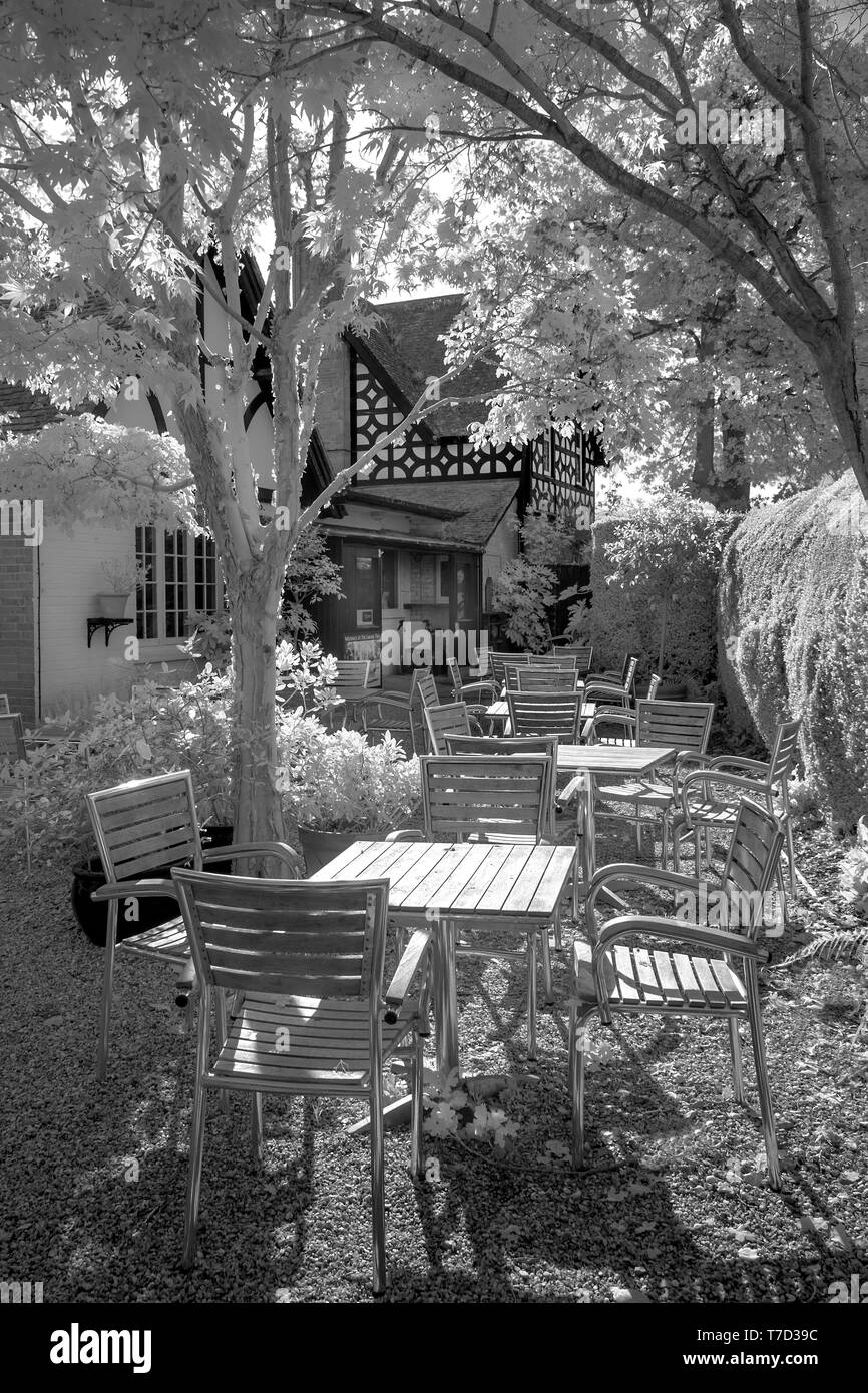 De l'image monochrome infrarouge Larmer Tree tea rooms, Larmer Tree Gardens, Wiltshire, UK Banque D'Images