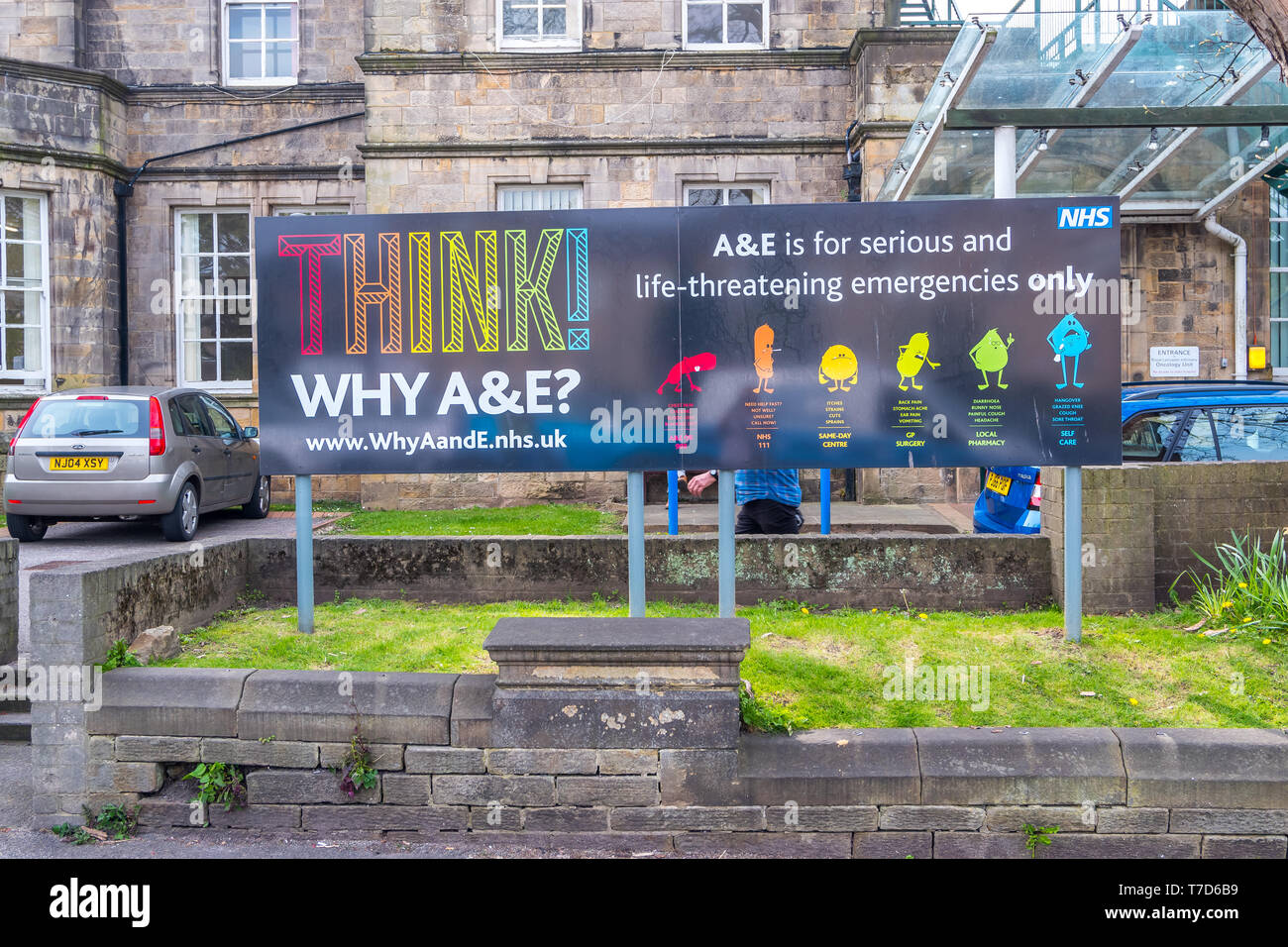 Lancaster England uk 18 avril 2019 signe de l'hôpital, incitant les gens à ne pas abuser d'un ministère et e Banque D'Images