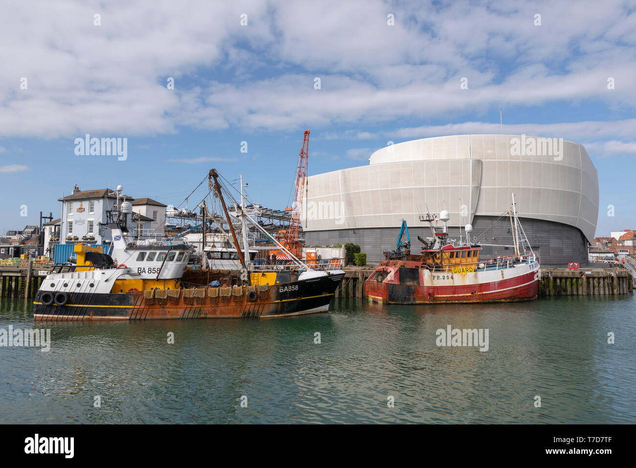 La flotte de pêche de Pompey sur l'île aux épices. Un certain nombre de chalutiers de haute mer aux côtés de quais de carrossage Portsmouth, Hampshire, Angleterre. Banque D'Images