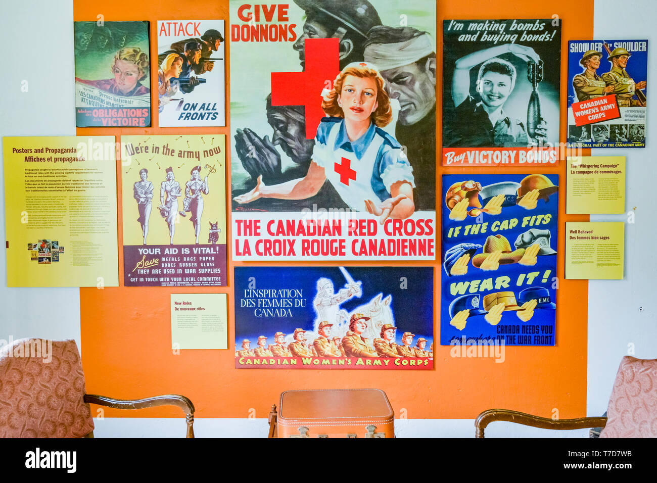 Accueil affiches avant la guerre, les femmes, l'affichage, la contribution Fort Rodd Hill et du Phare-de-Fisgard NHS, Victoria, Colombie-Britannique, Canada Banque D'Images