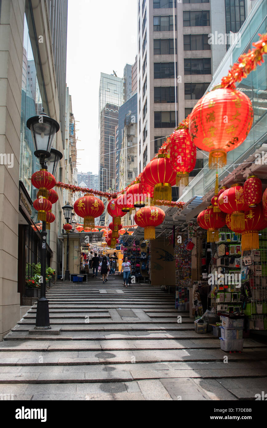 Les rues de Hong Kong et étals du marché Banque D'Images