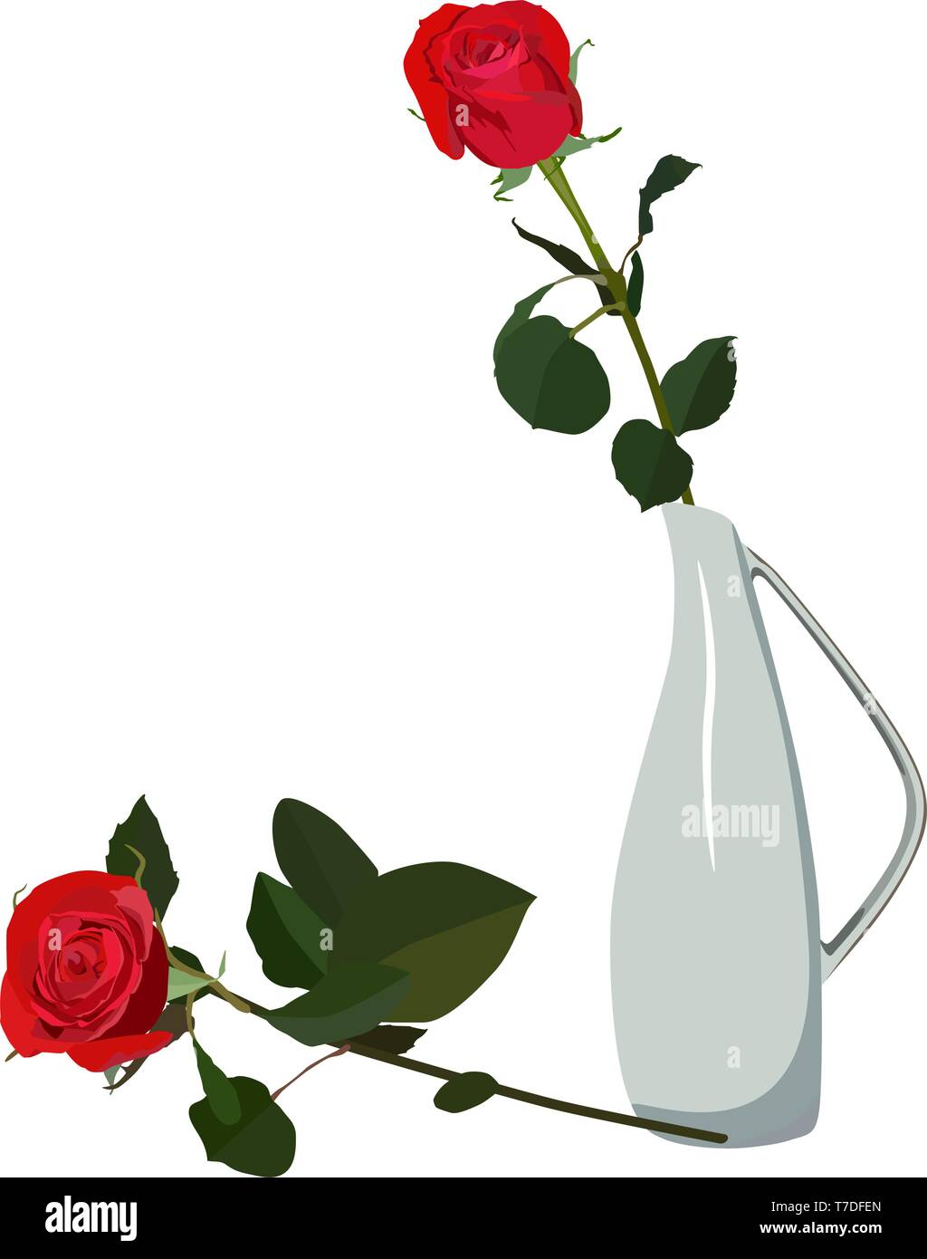 Rose rouge dans un vase plat vector illustration isolé Illustration de Vecteur