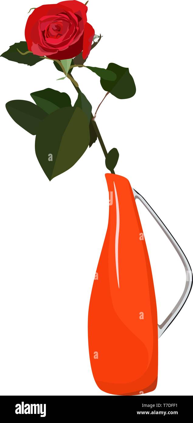 Rose rouge dans un vase plat vector illustration isolé Illustration de Vecteur