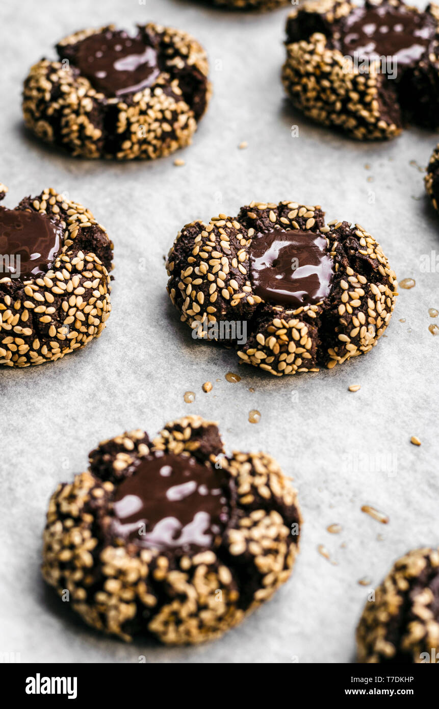 Flourless Chocolate Biscuits moulés aux Tahini Banque D'Images