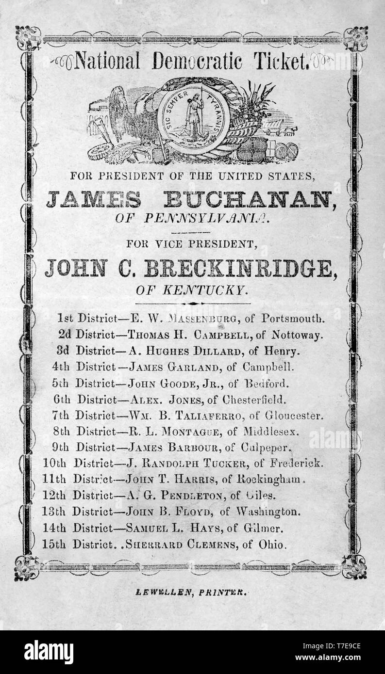 Ticket démocratique national pour le président des États-Unis, James Buchanan de Pennsylvanie, pour Vice-président John C. Breckinridge du Kentucky, Julien Green, l'imprimante, 1856 Banque D'Images