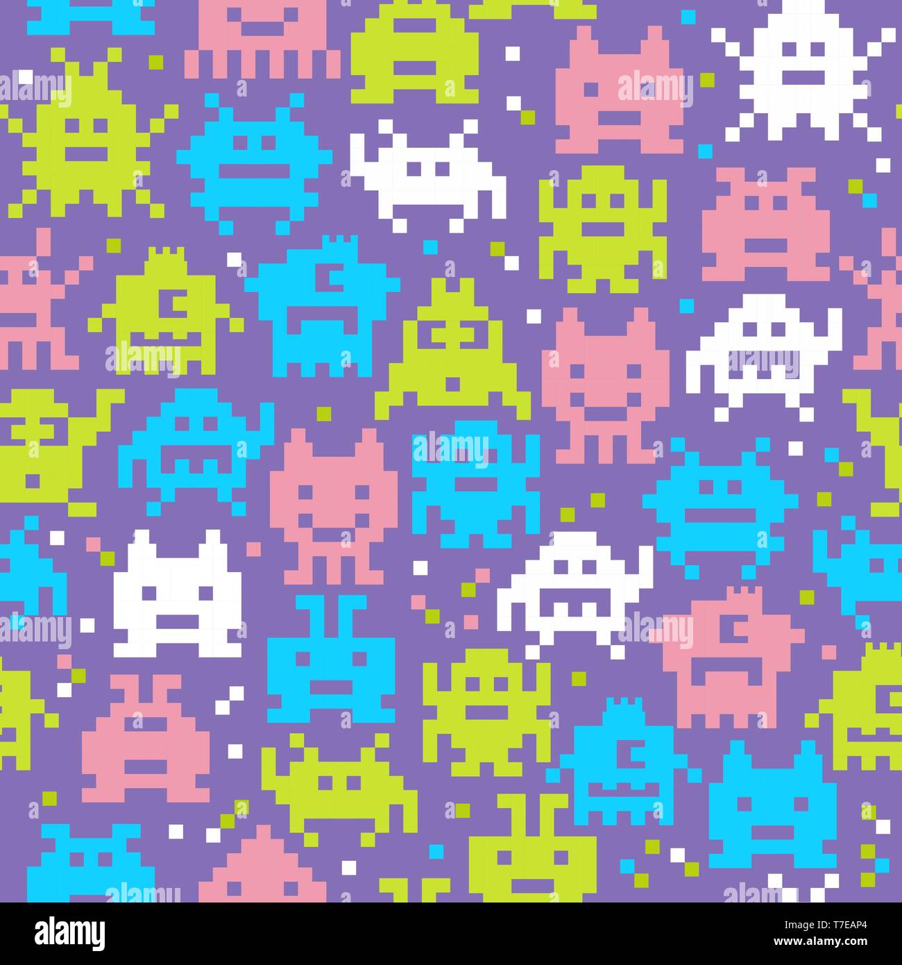 Ensemble de gai et genre pixel monsters. Illustration de Vecteur