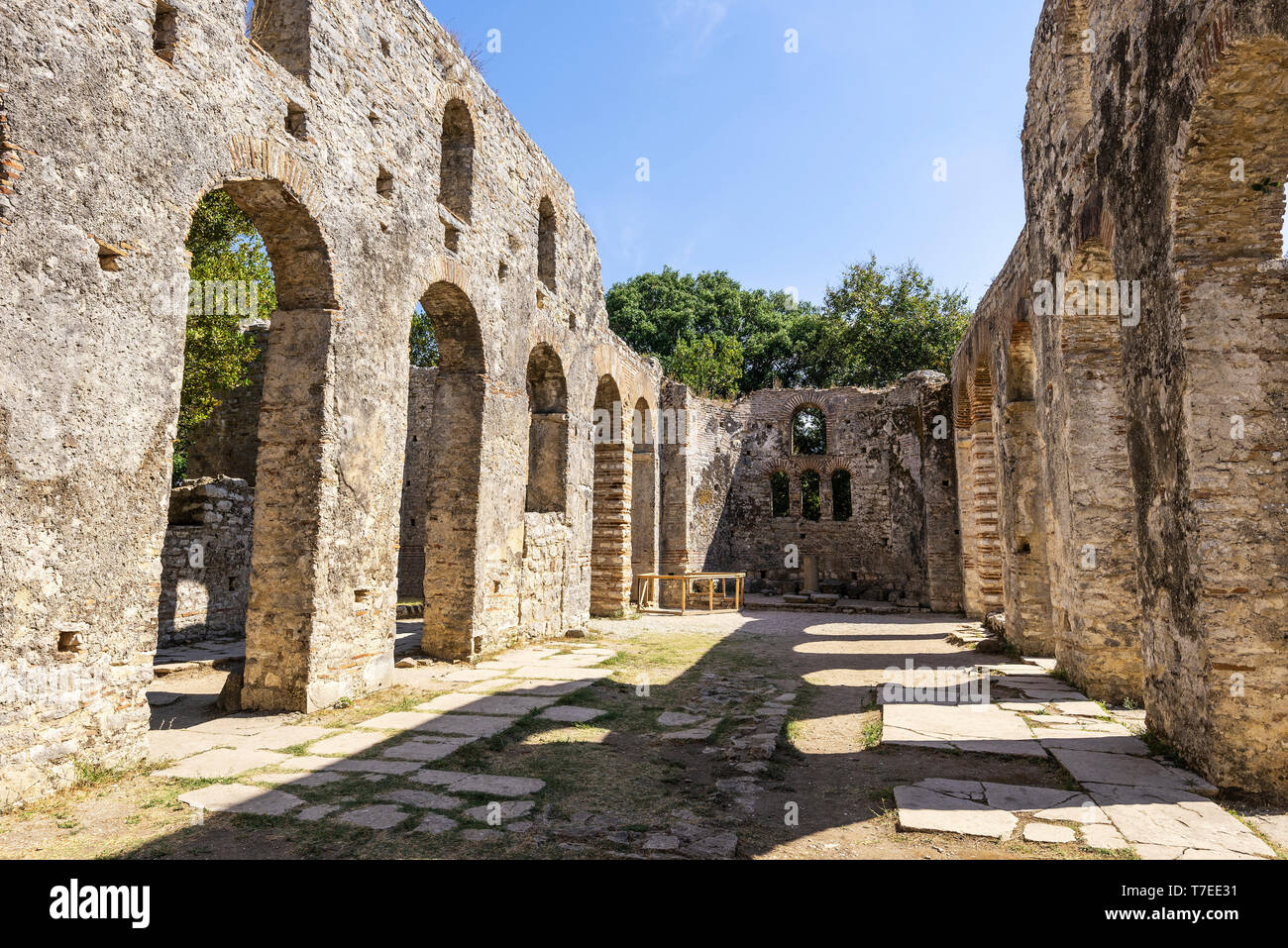 Basilique, ville ancienne, antiquité, d'excavation, Butrint, Saranda, Albanie Banque D'Images