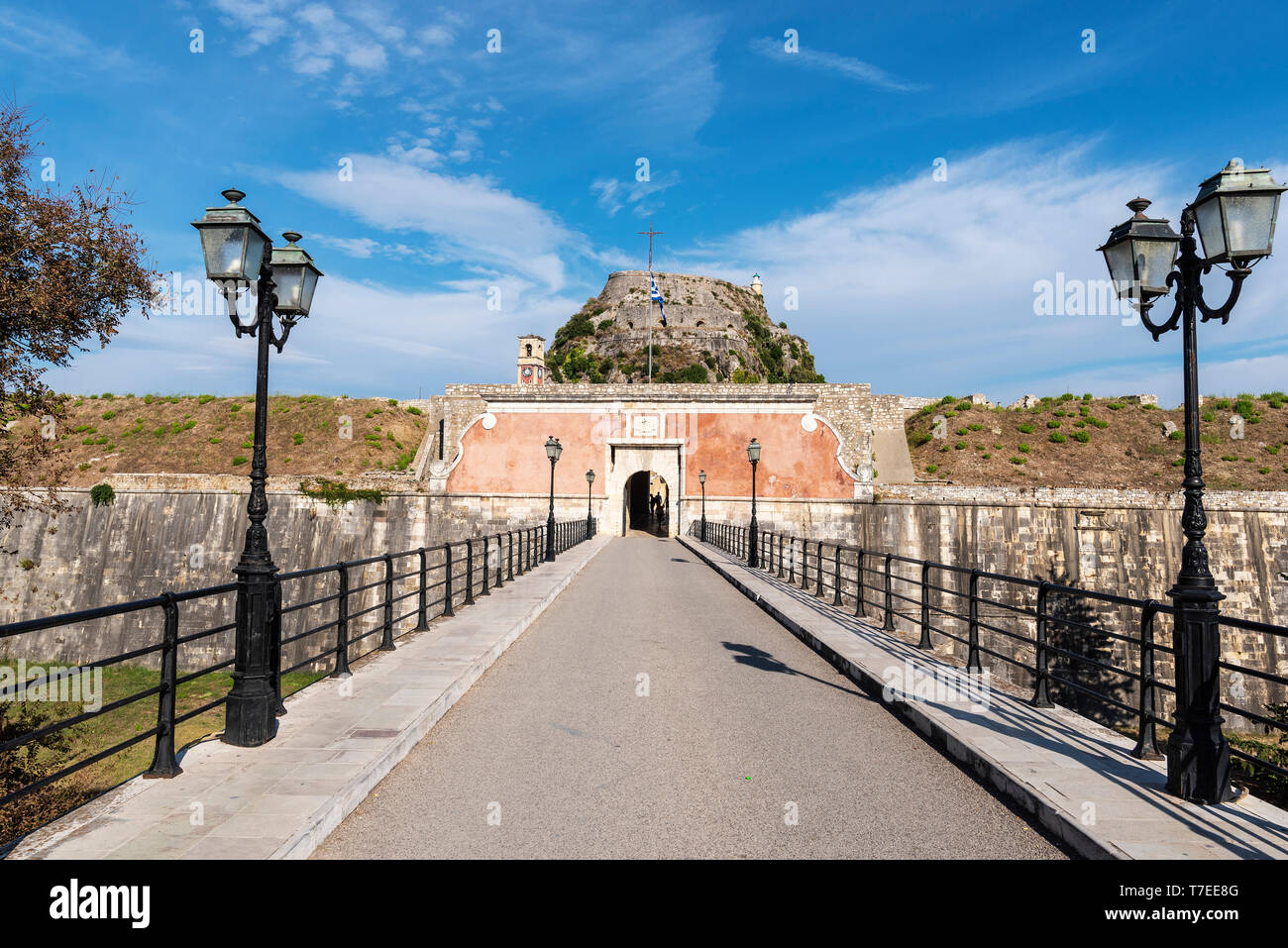 Entrée privée, pont, ancienne forteresse, Kerkyra, Corfou, îles Ioniennes, Grèce Banque D'Images