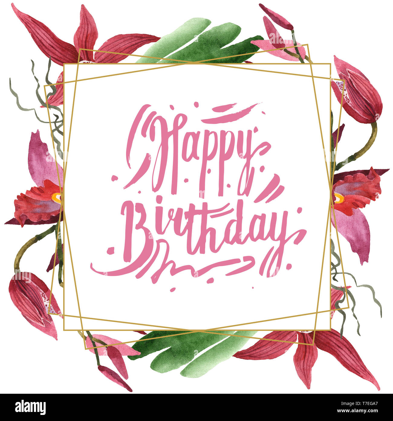 Floral fleurs orchidées botaniques de Marsala. Lame de ressort sauvages isolés de fleurs sauvages. Contexte aquarelle illustration set. Aquarelle Dessin fashion aqu Banque D'Images