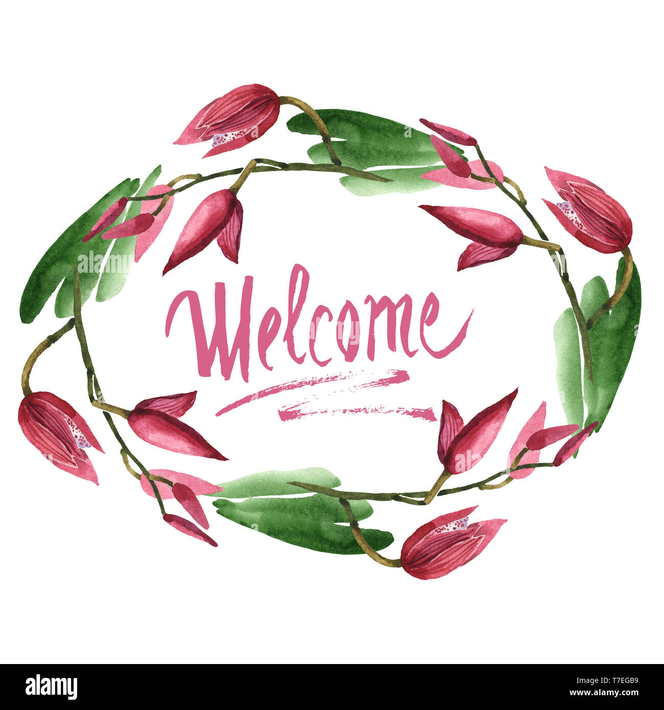 Floral fleurs orchidées botaniques de Marsala. Lame de ressort sauvages isolés de fleurs sauvages. Contexte aquarelle illustration set. Aquarelle Dessin fashion aqu Banque D'Images