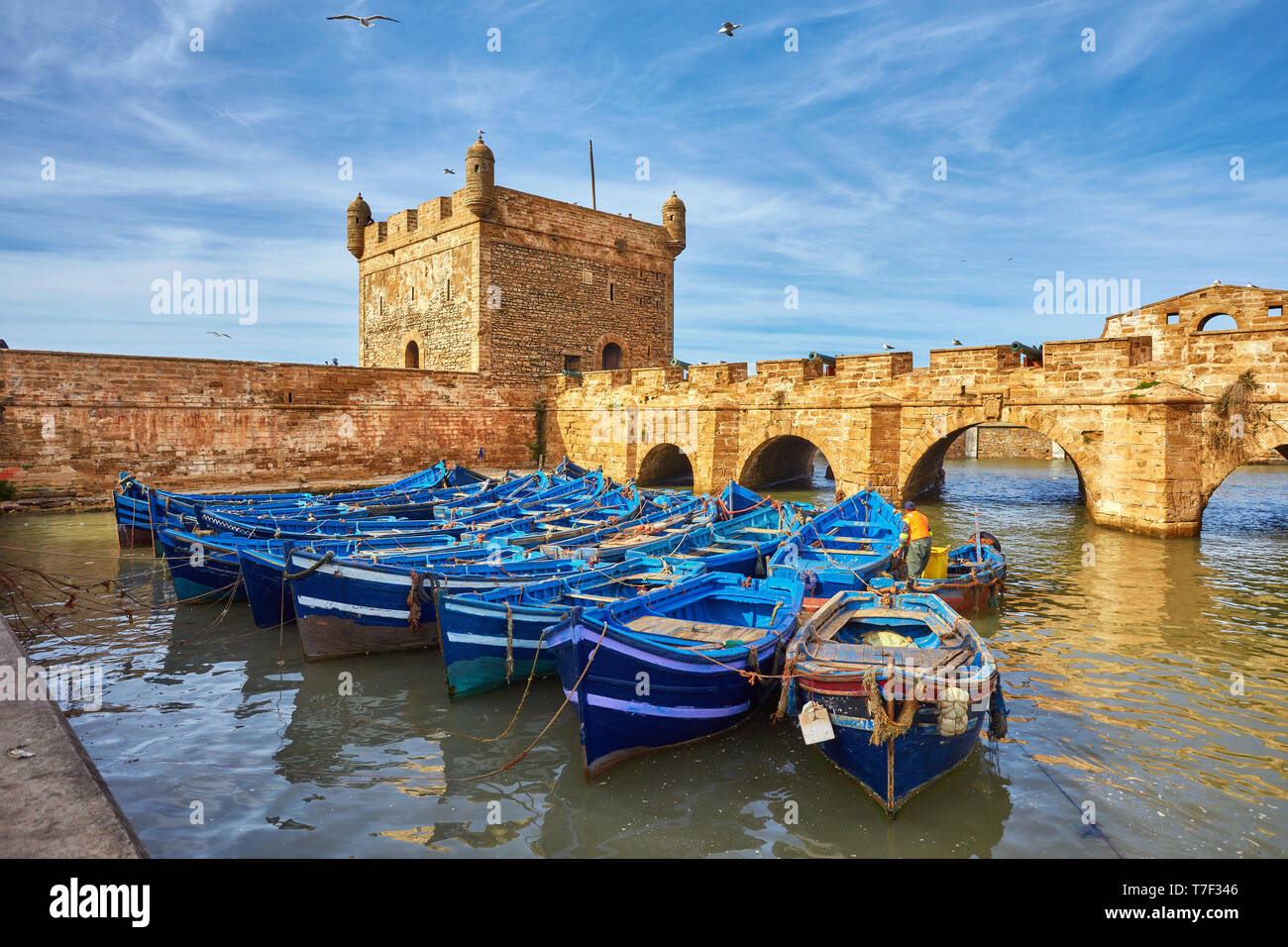 Sqala du port, une tour défensive au port de pêche d'Essaouira, Maroc Banque D'Images