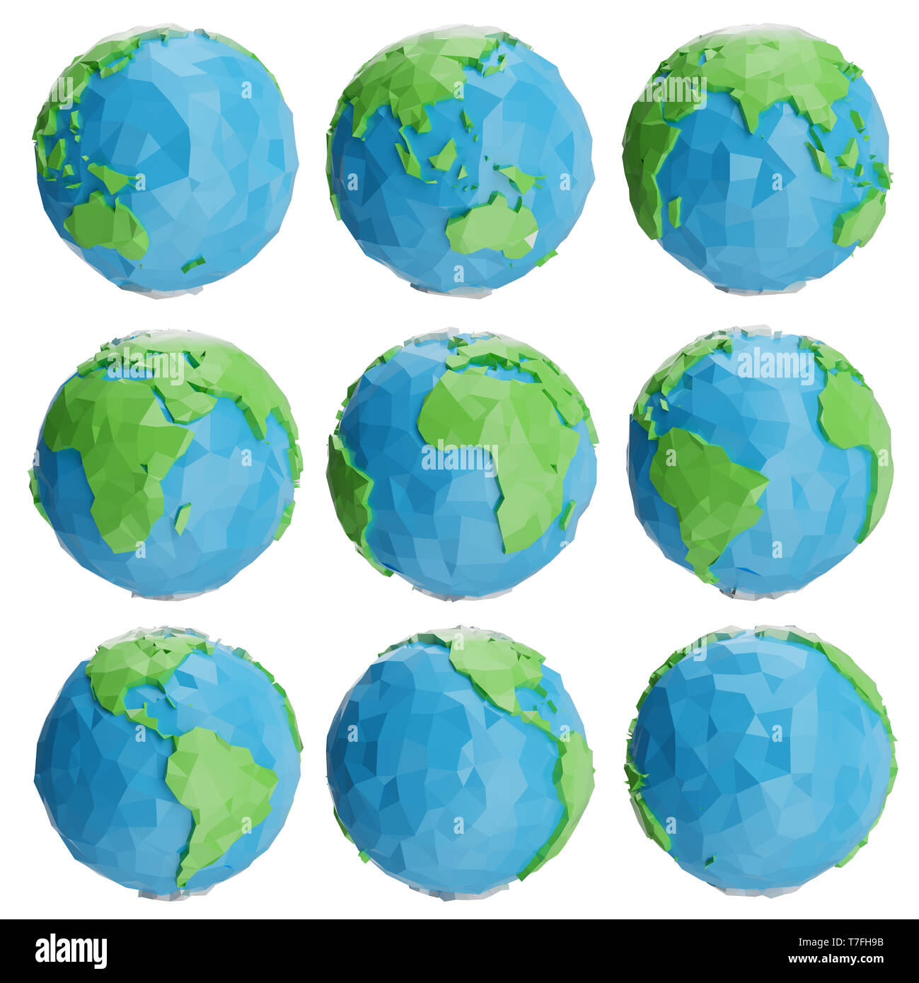 Ensemble de faible masse poly globe illustration. L'icône globe polygonale de collecte, la faible conception poly. Faible Création d'origami poly globe. Le Rendu 3D Banque D'Images
