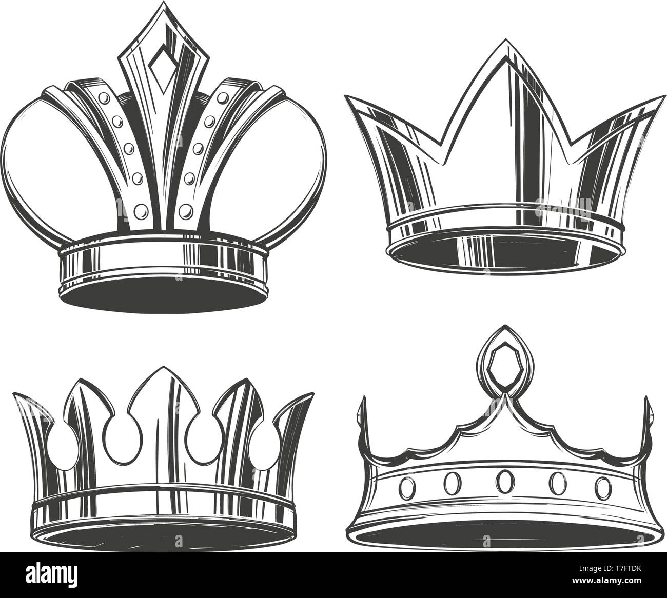 Couronnes, Coronet, diadème, tiare, définir l'icône hand drawn vector illustration croquis Illustration de Vecteur