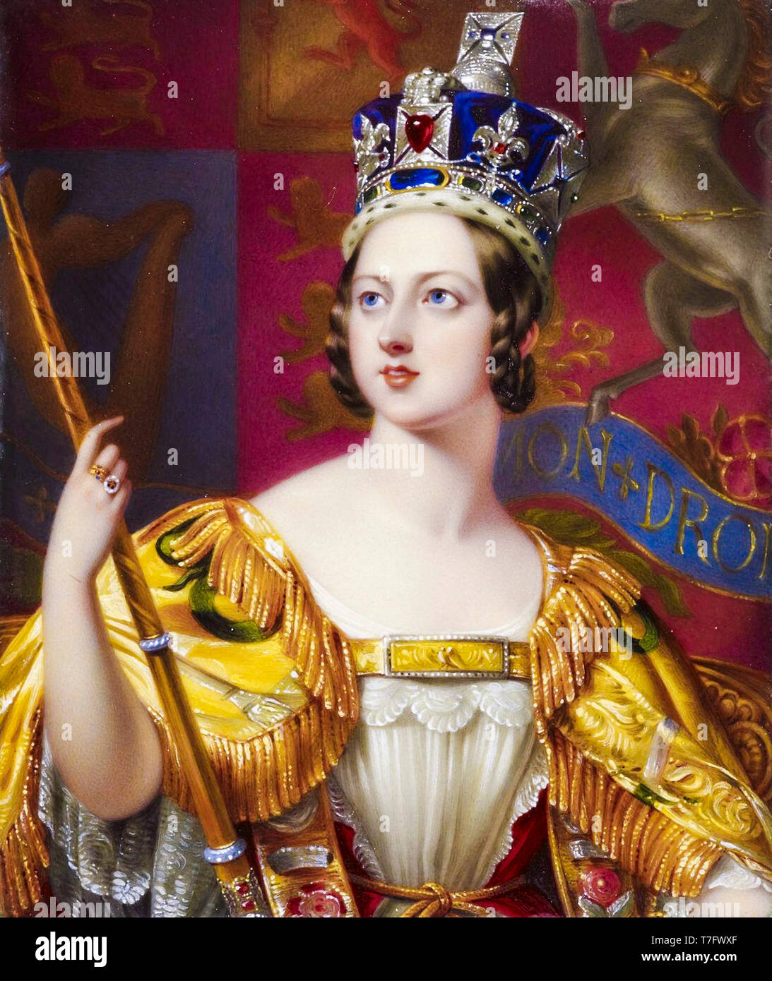 La reine Victoria dans son couronnement avec la robe, couronne impériale portrait, 1843 Banque D'Images